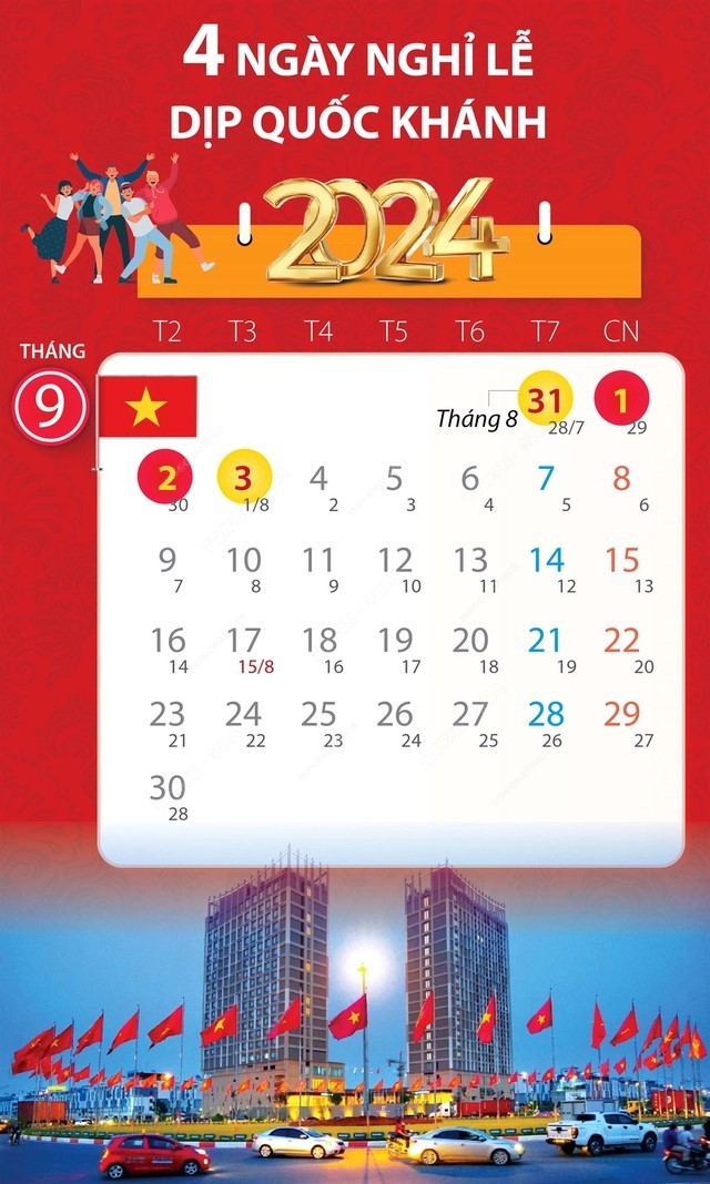 LỊCH NGHỈ TẾT NGUYÊN ĐÁN GIÁP THÌN, NGHỈ LỄ QUỐC KHÁNH NĂM 2024