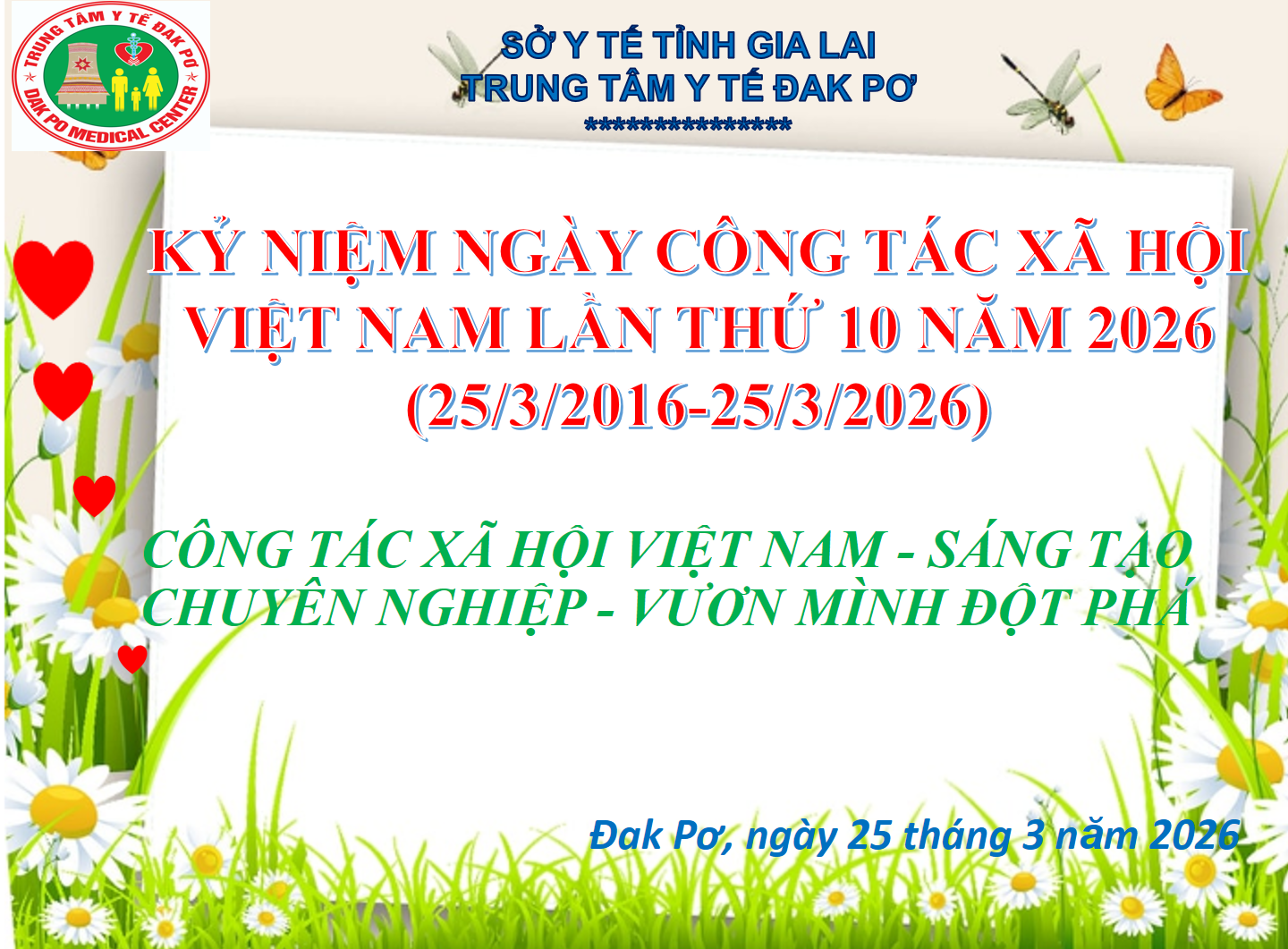 TRUNG TÂM Y TẾ ĐAK PƠ TỔ CHỨC CÁC HOẠT ĐỘNG KỶ NIỆM 10 NĂM NGÀY CÔNG TÁC XÃ HỘI VIỆT NAM (25/3/2016 – 25/3/2026)